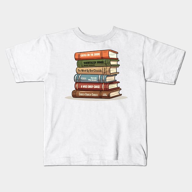 Haruki Murakami Book Stack - Book Lovers Gift Kids T-Shirt by DankFutura
